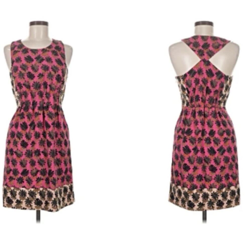 Rachel Roy Women Floral Print Midi Dress Sz 2 Pink Black Sleeveless Cutout Back